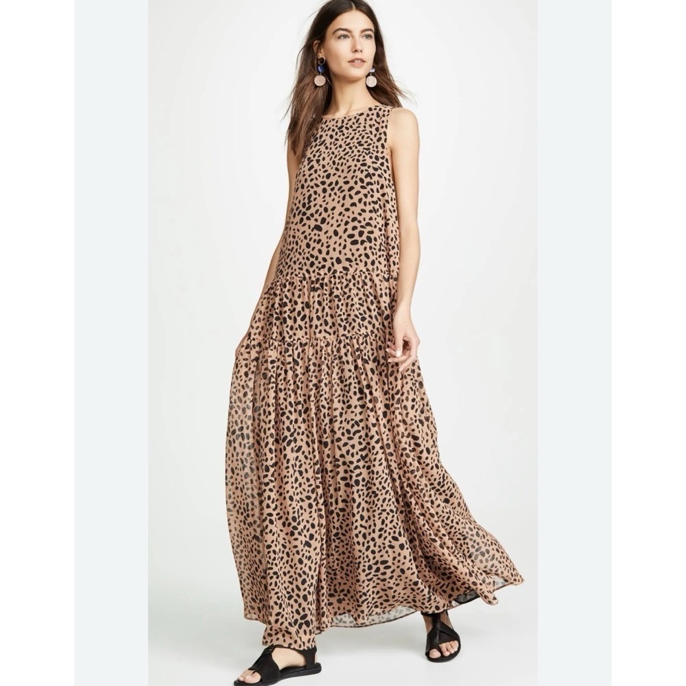 Fame And Partners Gathered Full Maxi Dress In Feline Spot Size 4